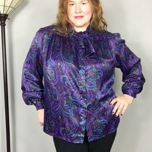 💜 Gorgeous Shiny Plus Size Vintage Blouse 🤩